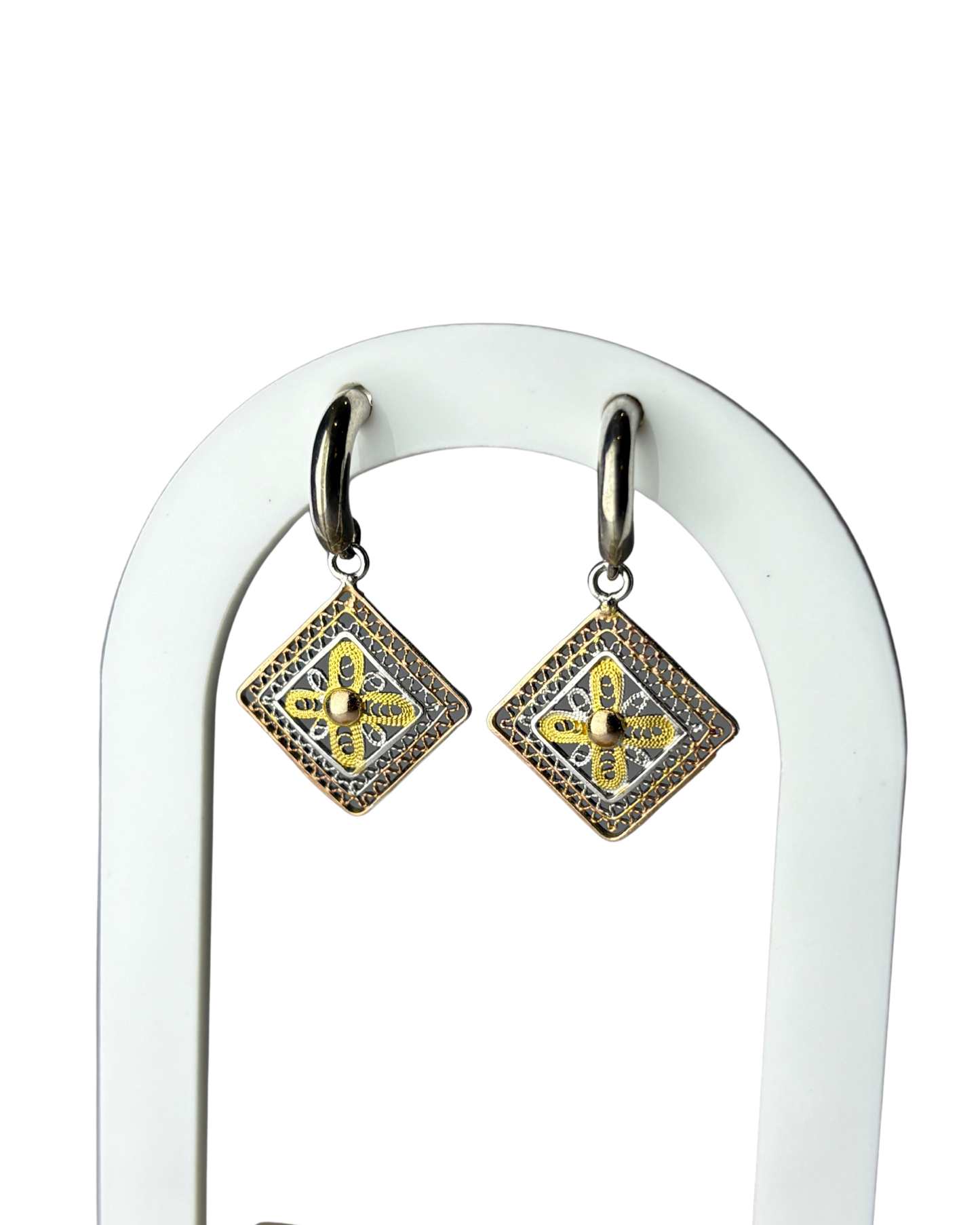 Ornate Square Earrings in 9ct Gold Plated Sterling Silver