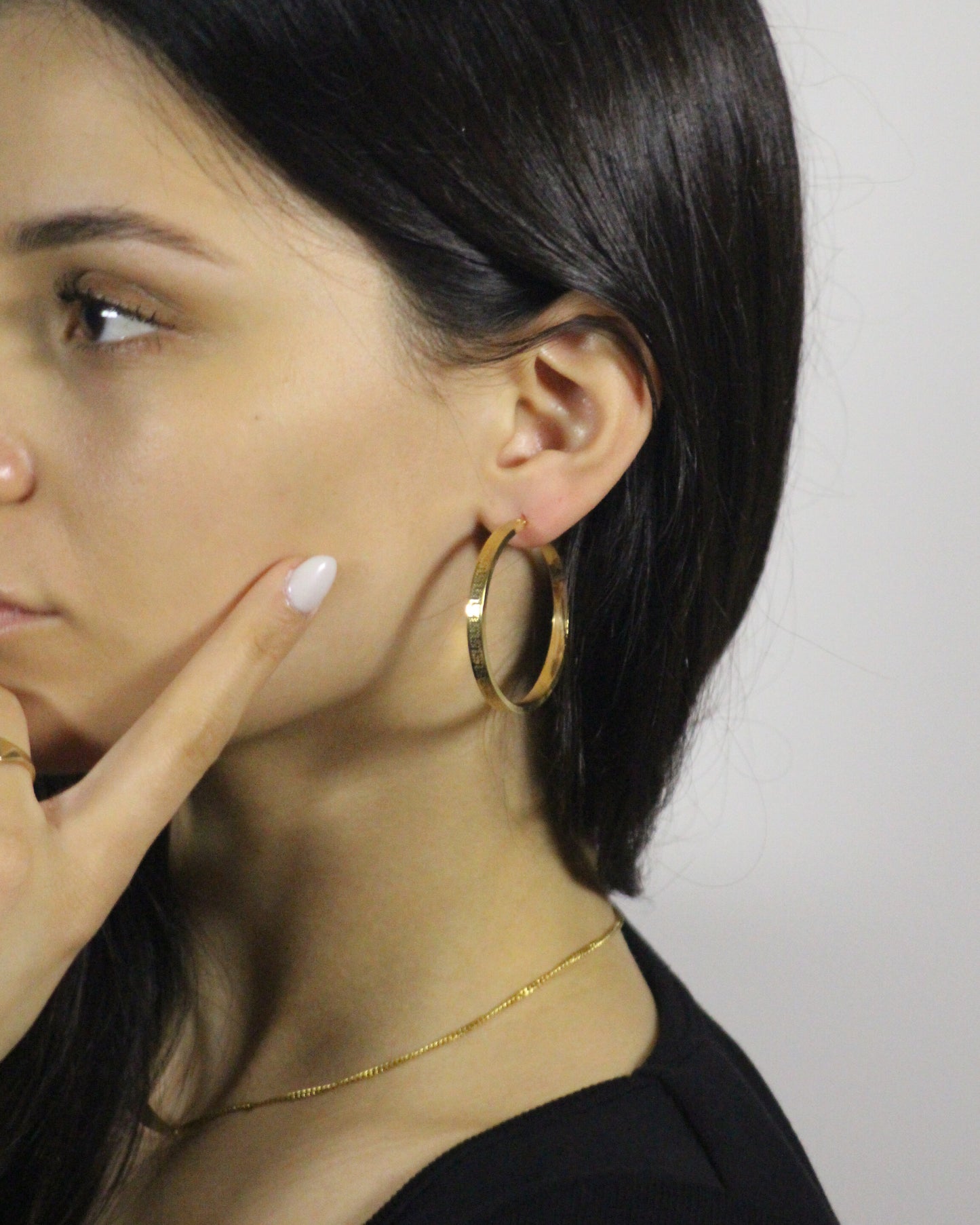 42.5mm Patterned Hoop Earrings in 9ct Yellow Gold