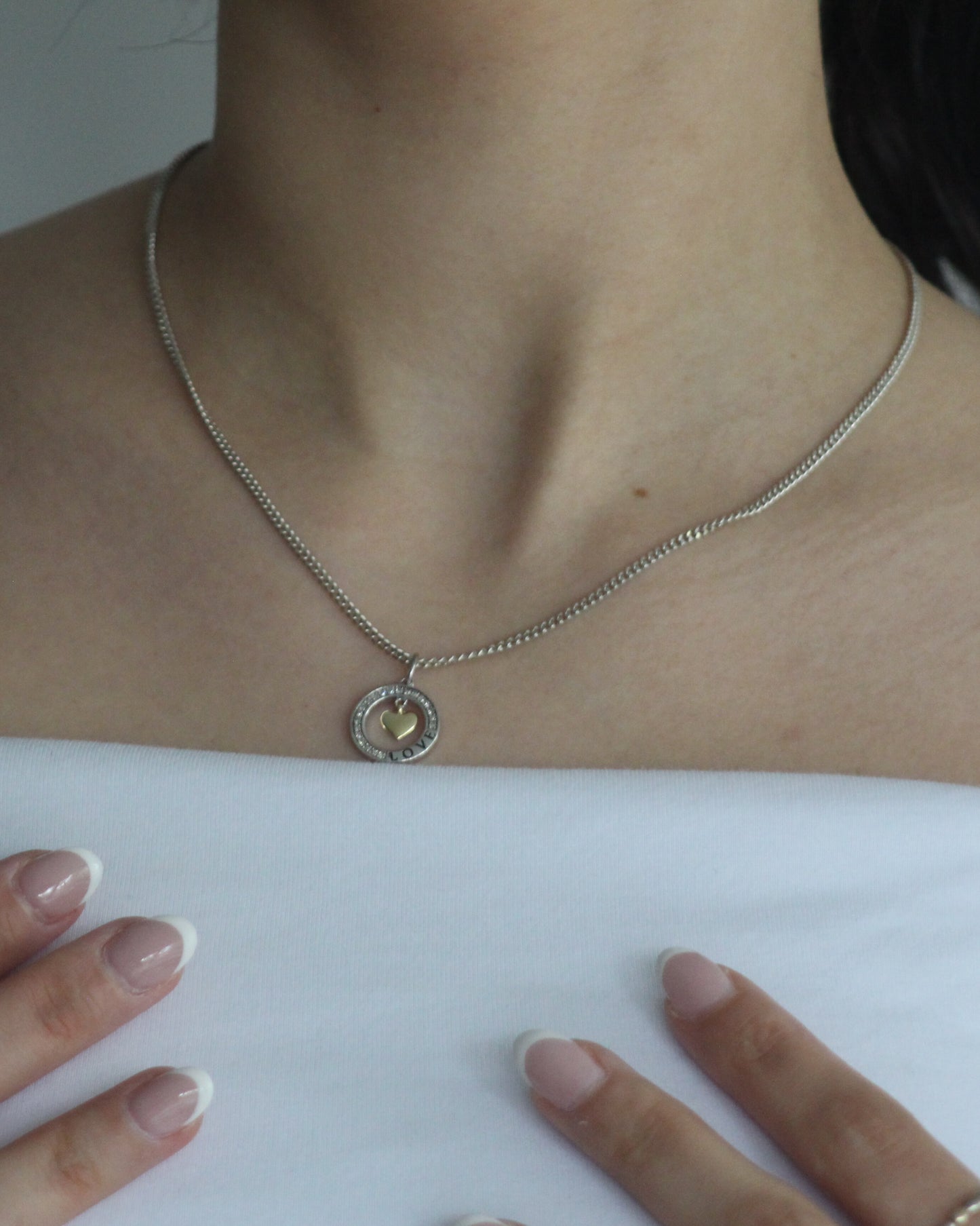 45cm Solid Curb Chain and Diamond Heart Pendant in Sterling Silver and 9ct Yellow Gold