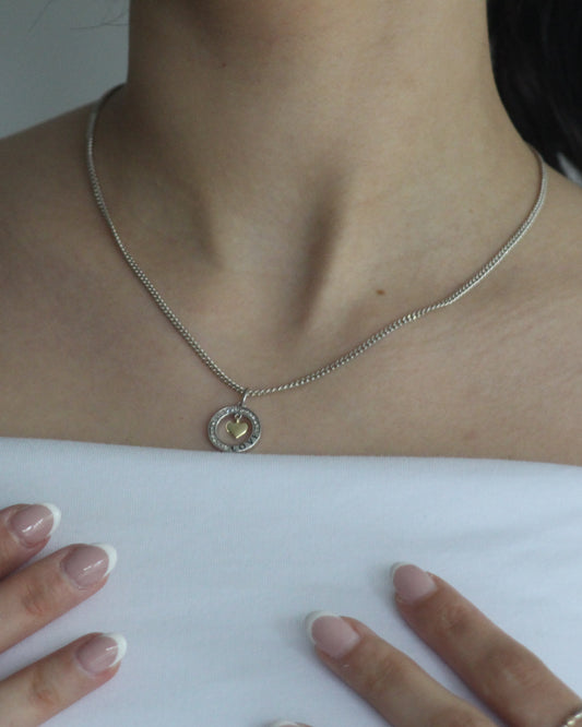 45cm Solid Curb Chain and Diamond Heart Pendant in Sterling Silver and 9ct Yellow Gold