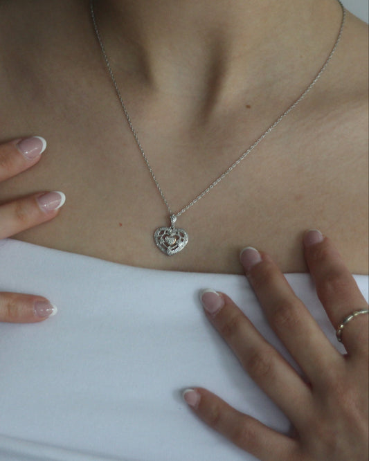 47cm Solid Chain and Diamond Heart Pendant in Sterling Silver and 9ct Rose Gold