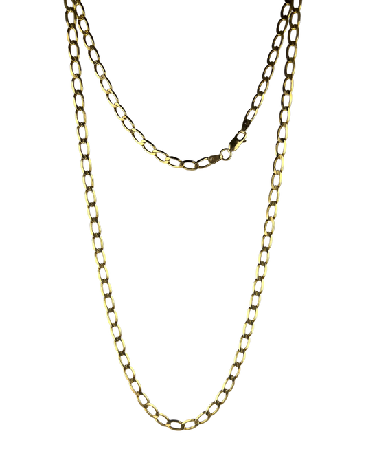 57cm Solid Stretched Curb Chain in 9ct Yellow Gold