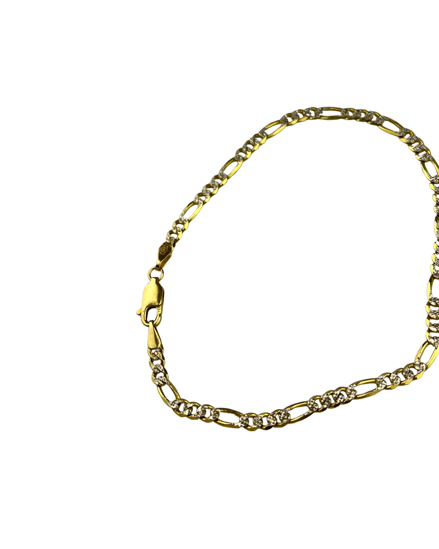 19cm Solid Textured Figaro Bracelet in 9ct Yellow Gold