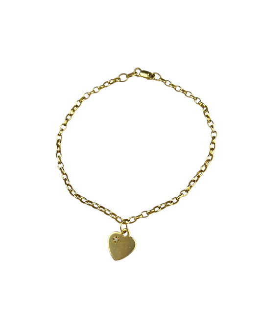 20cm Solid Belcher Bracelet in 9ct Yellow Gold with Diamond