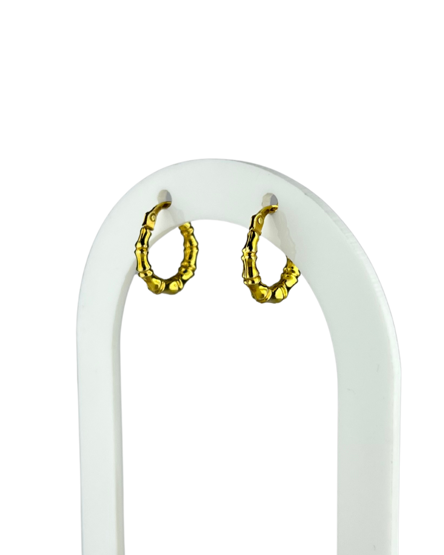15mm Bamboo Hoop Earrings in 9ct Yellow Gold