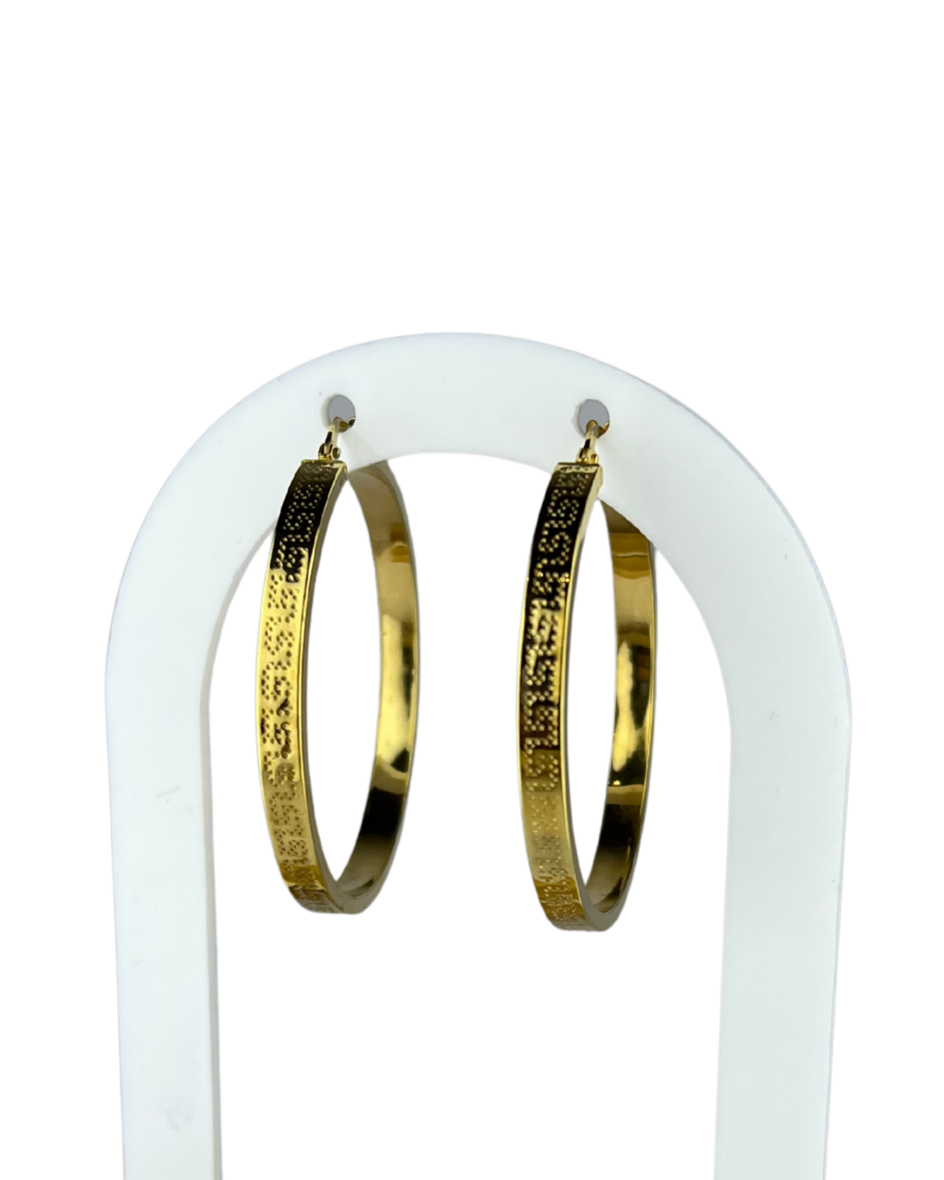 42.5mm Patterned Hoop Earrings in 9ct Yellow Gold