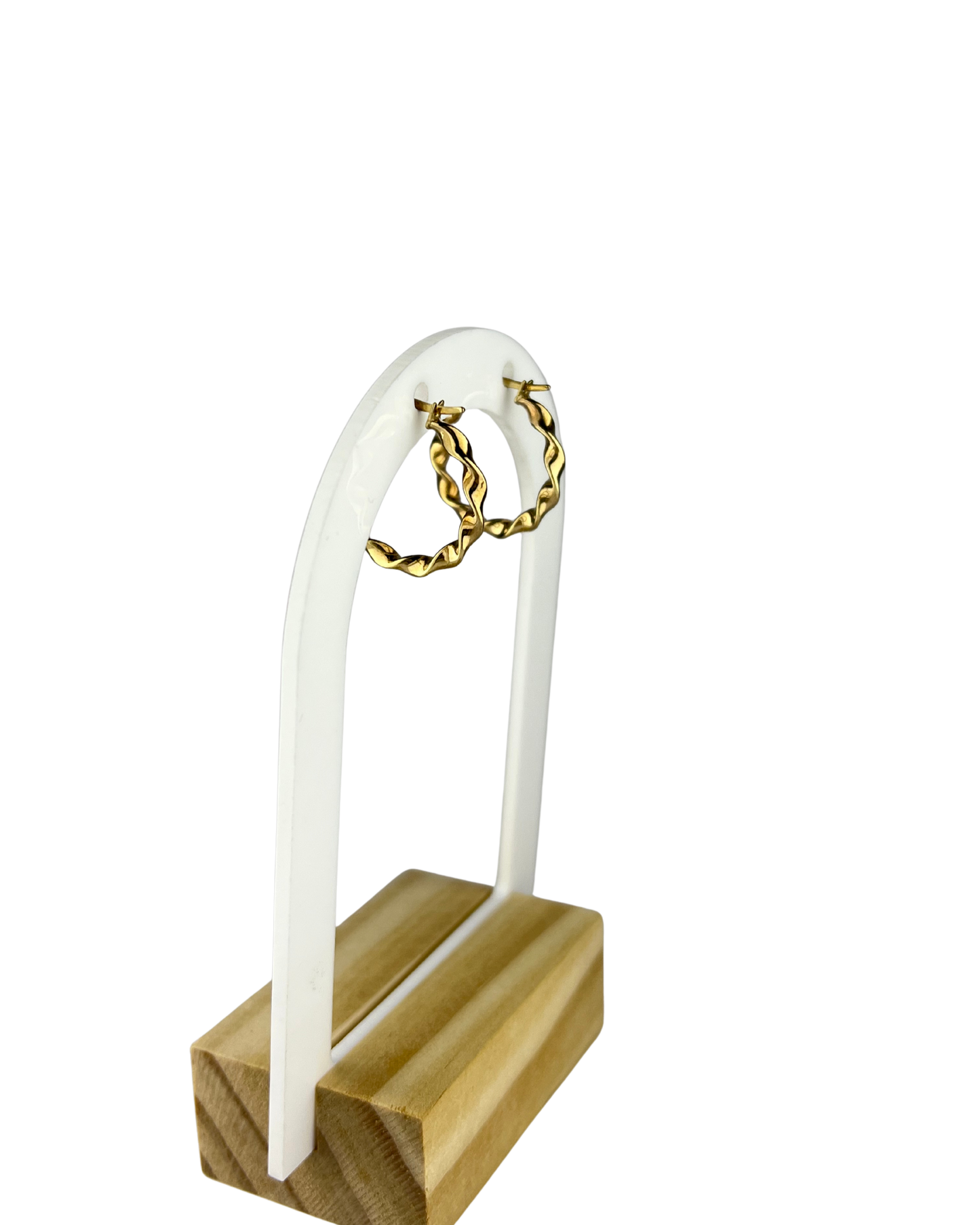 21mm Wavy Hoop Earrings in 9ct Yellow Gold