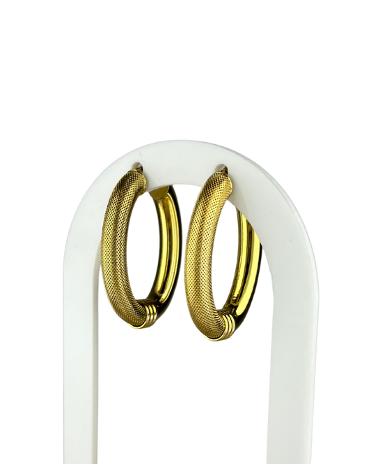 40mm Thick Dual Textured Hoop Earrings in 9ct Yellow Gold