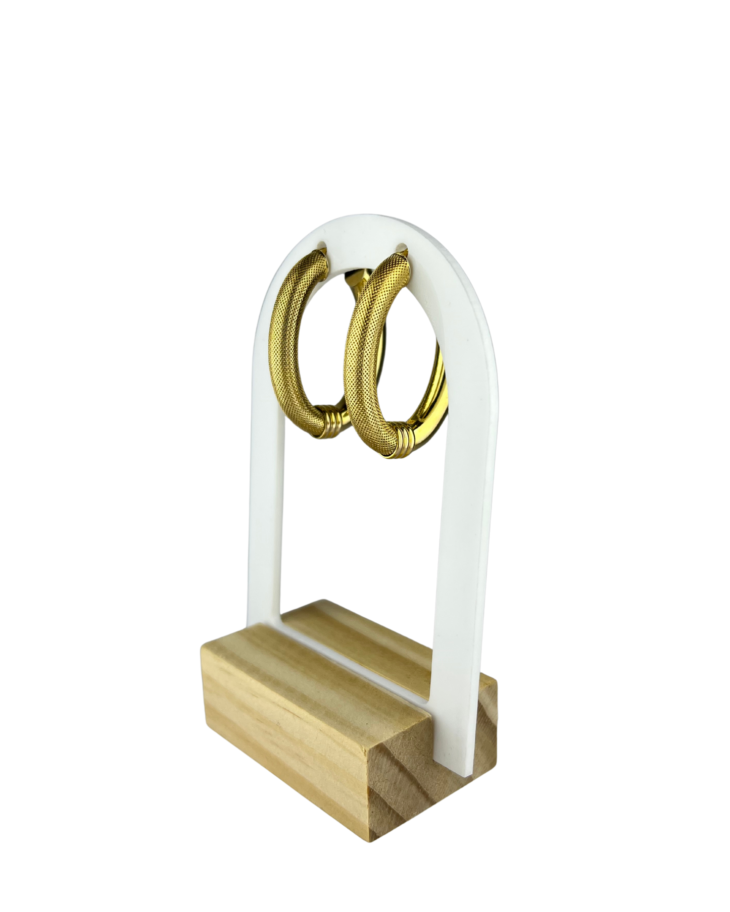 40mm Thick Dual Textured Hoop Earrings in 9ct Yellow Gold