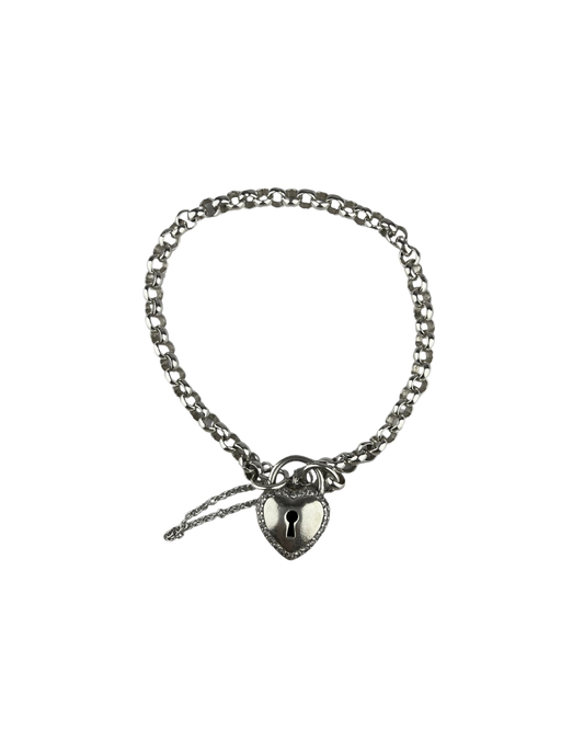 19cm Solid Belcher Bracelet with Heart Locket in Sterling Silver
