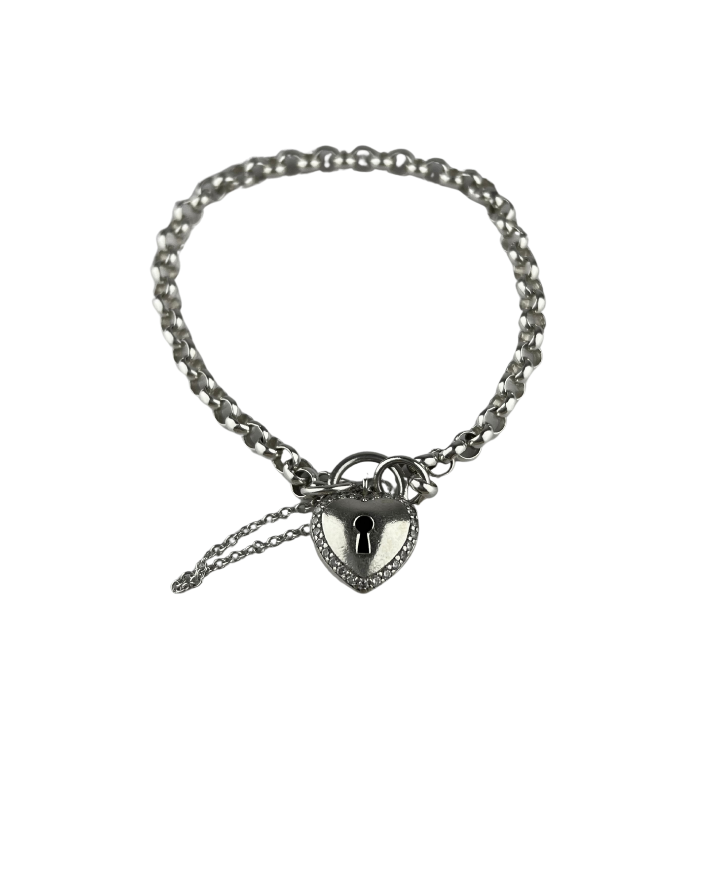19cm Solid Belcher Bracelet with Heart Locket in Sterling Silver