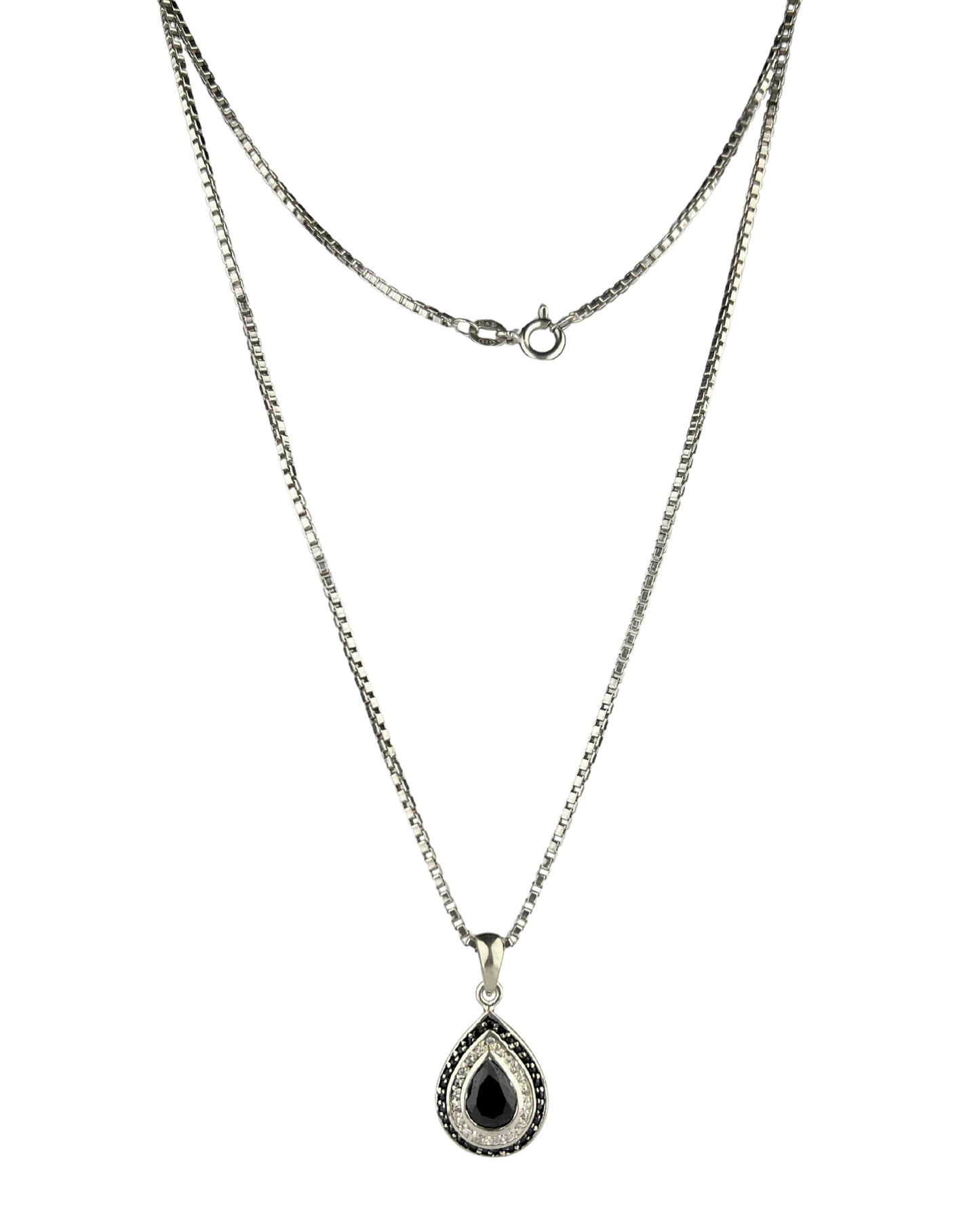 49cm Solid Box Chain and Black Pendant in Sterling Silver