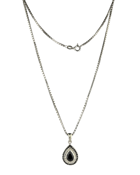 49cm Solid Box Chain and Black Pendant in Sterling Silver