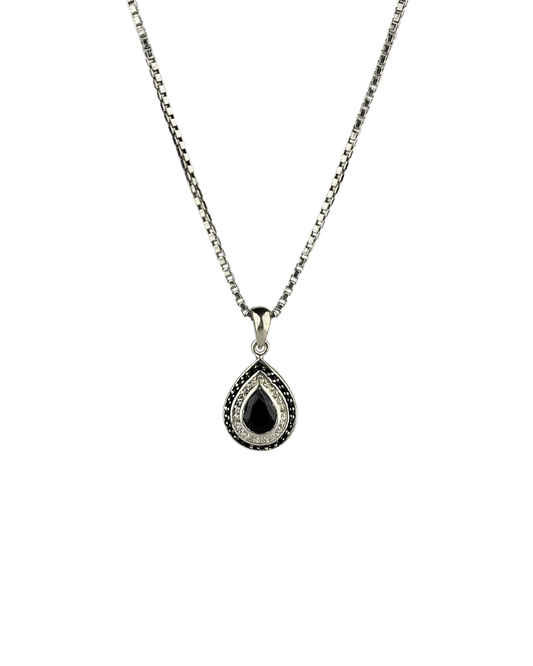 49cm Solid Box Chain and Black Pendant in Sterling Silver