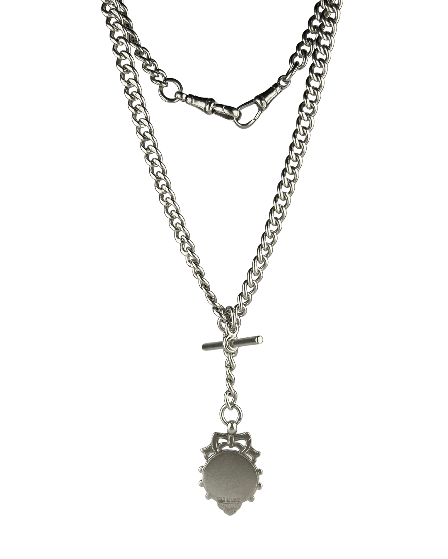 40cm Solid Heavy Curb Chain with Fob and Pendant in Sterling Silver