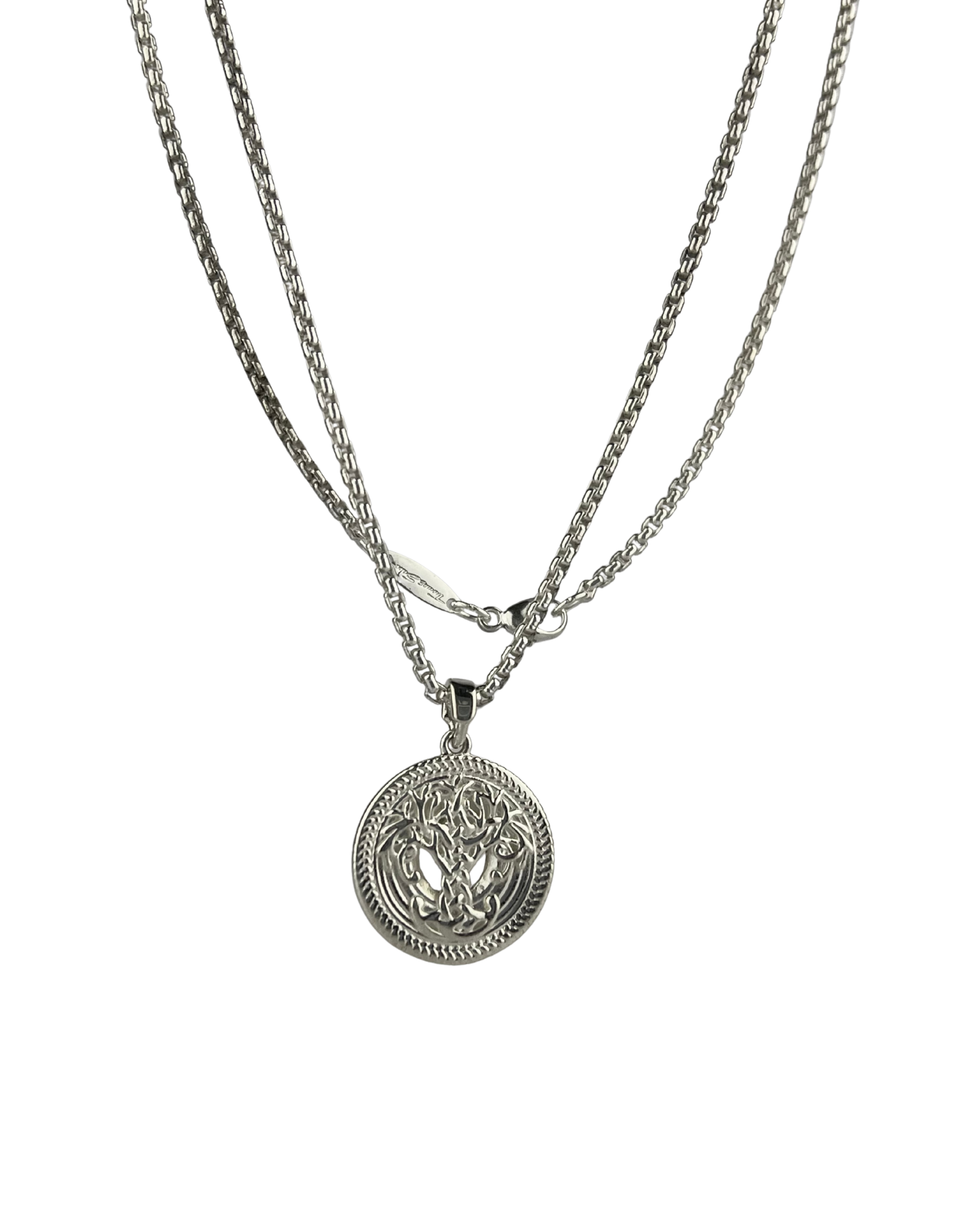 80cm Solid Rectangle Chain and Tree Pendant in Sterling Silver