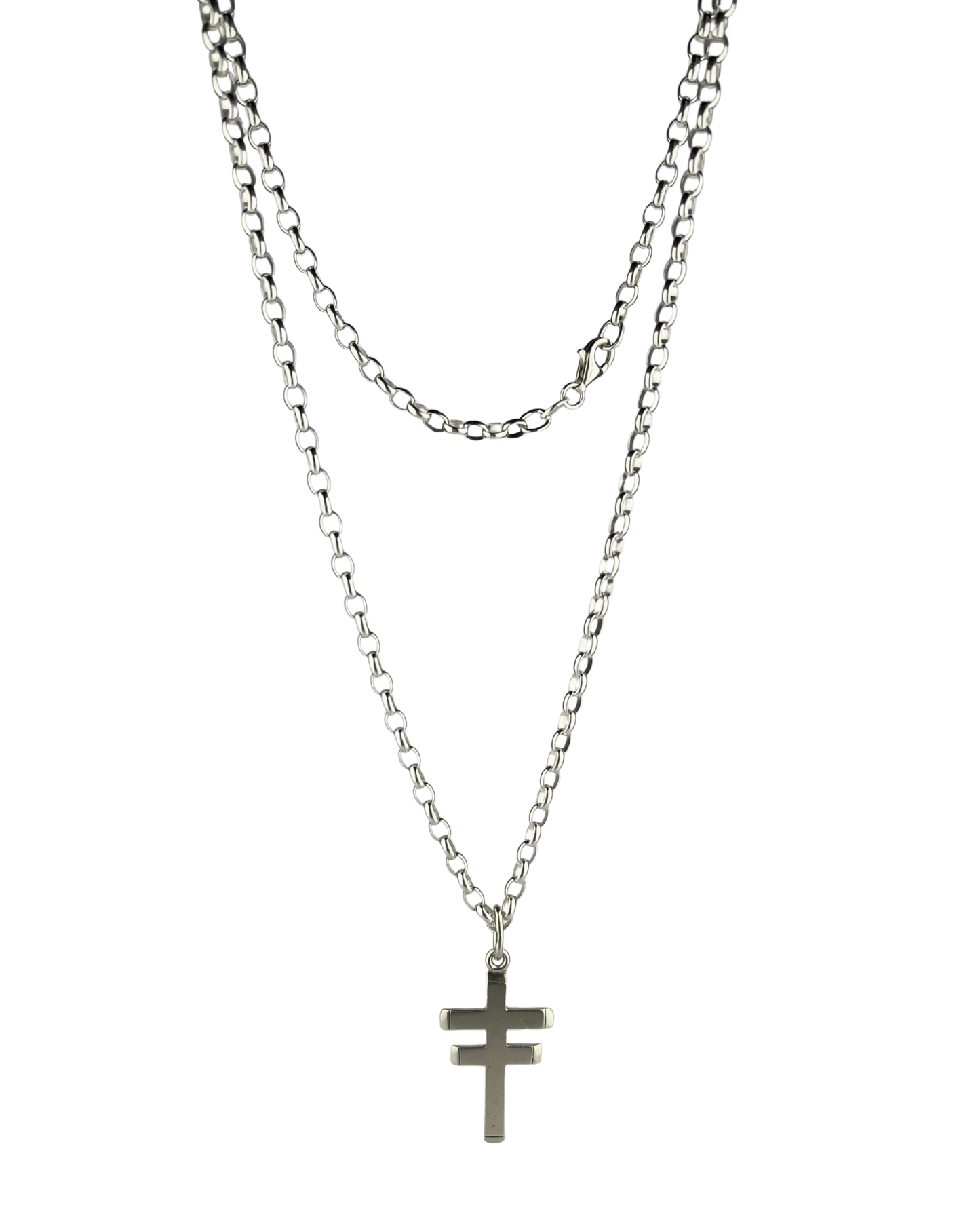 51cm Solid Belcher Chain and Two-Barred Cross in Sterling Silver