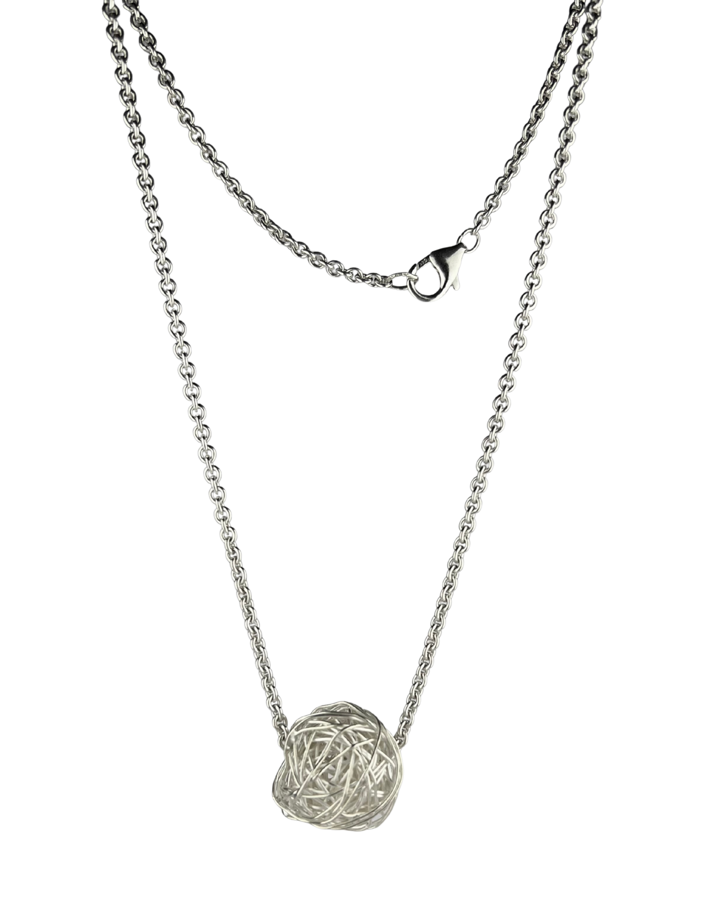 44cm Solid Circle Chain with Ball Pendant in Sterling Silver