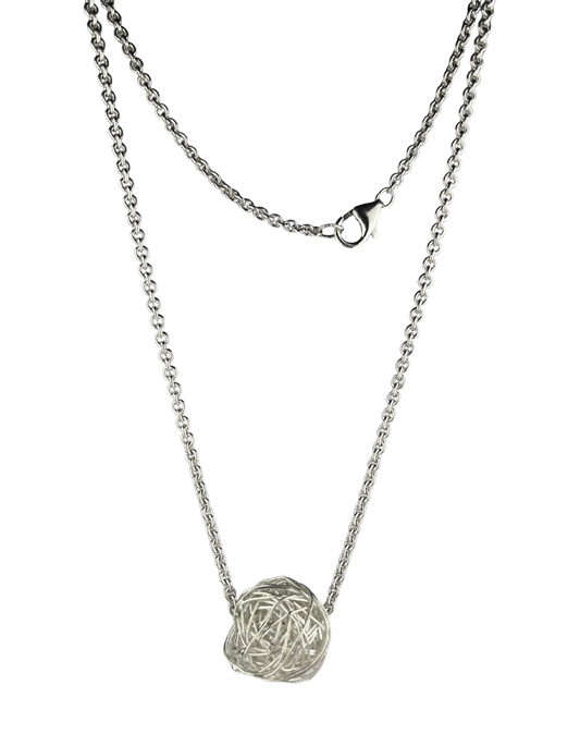 44cm Solid Circle Chain with Ball Pendant in Sterling Silver