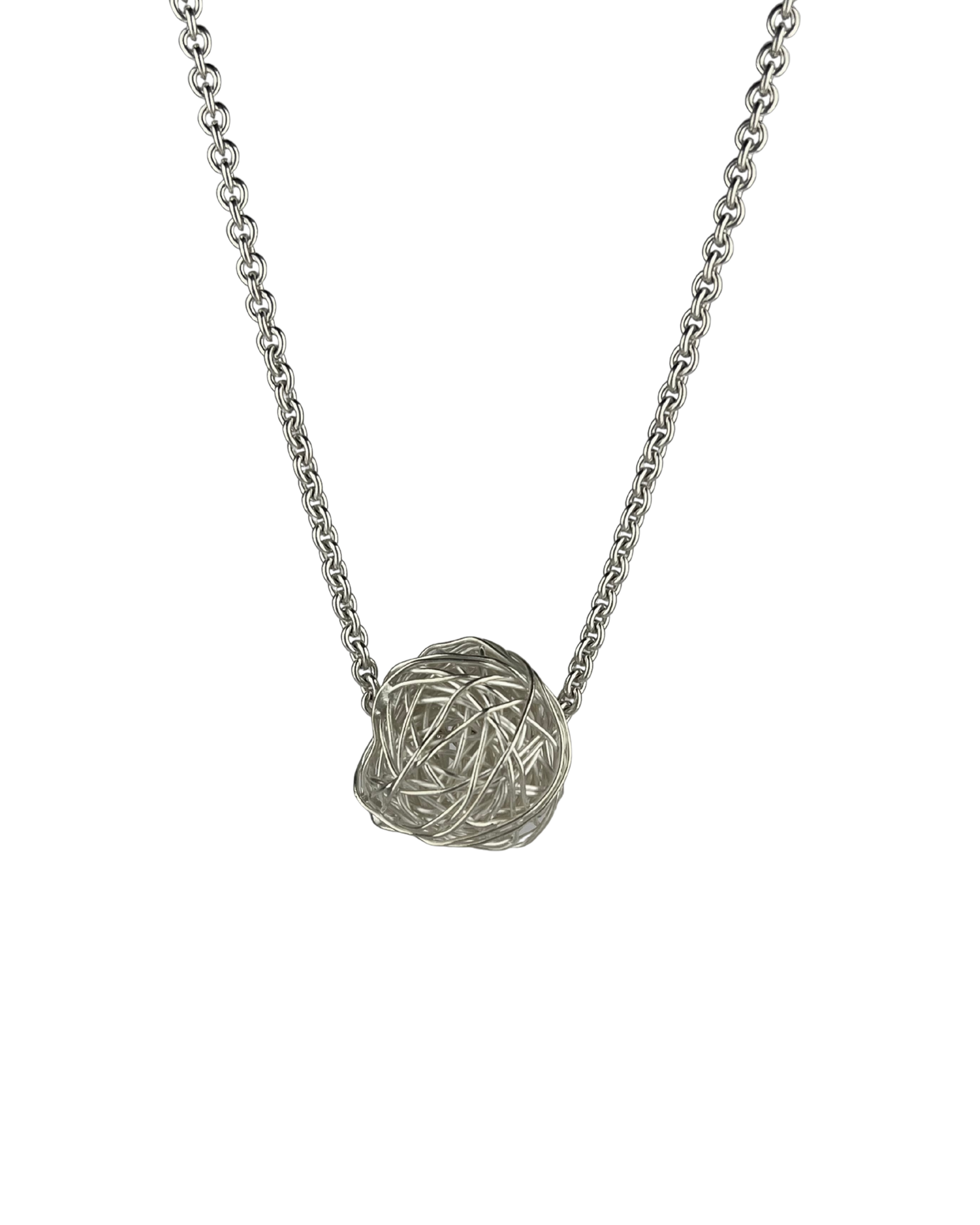 44cm Solid Circle Chain with Ball Pendant in Sterling Silver