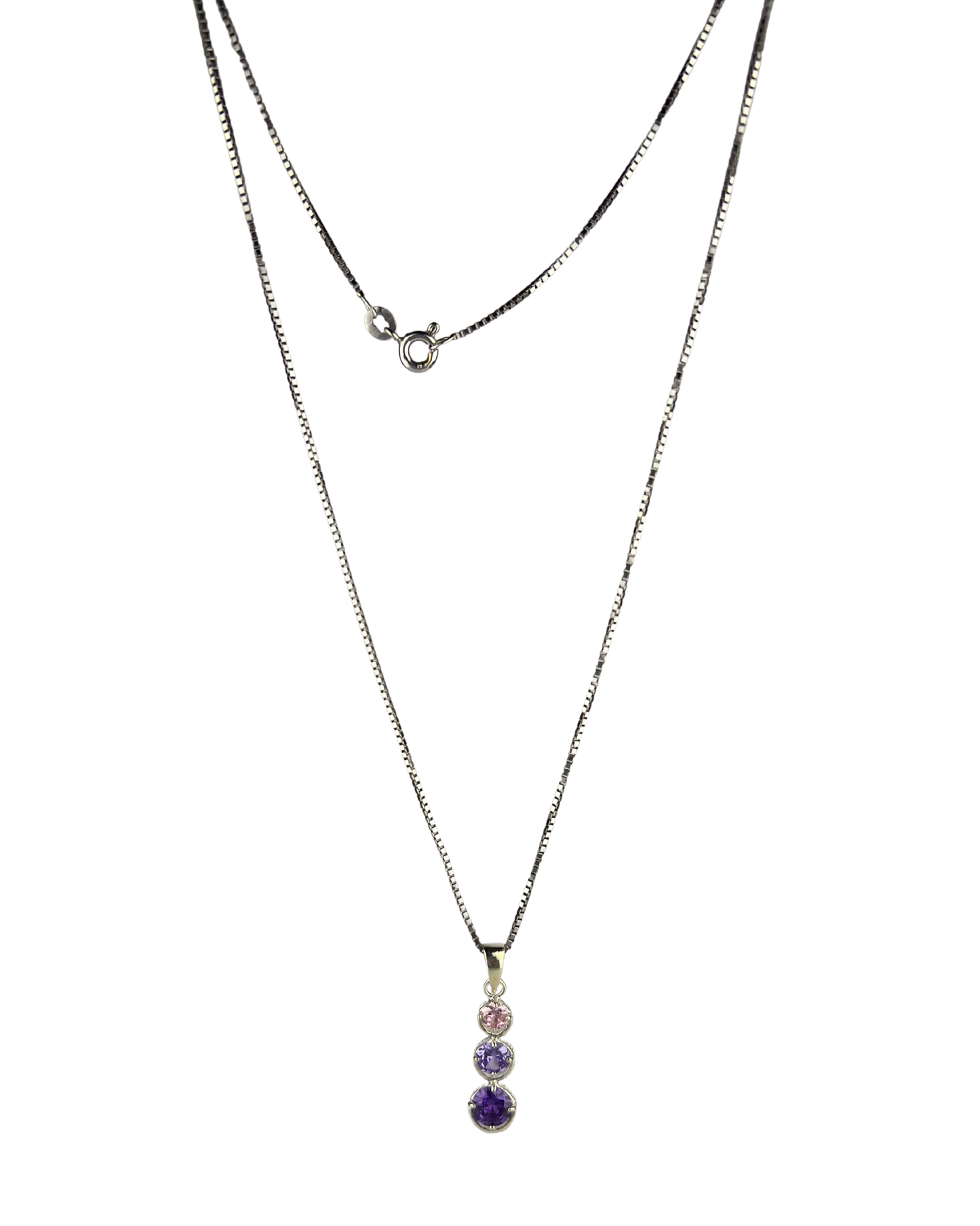 51cm Solid Box Chain and Amethyst Pendant in Sterling Silver