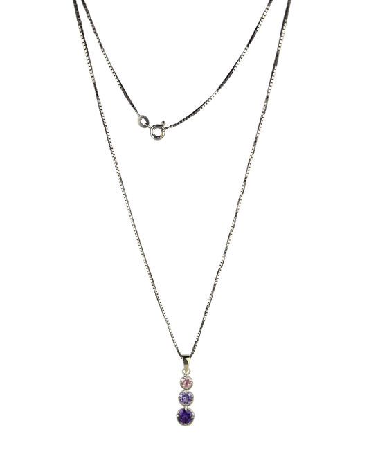 51cm Solid Box Chain and Amethyst Pendant in Sterling Silver