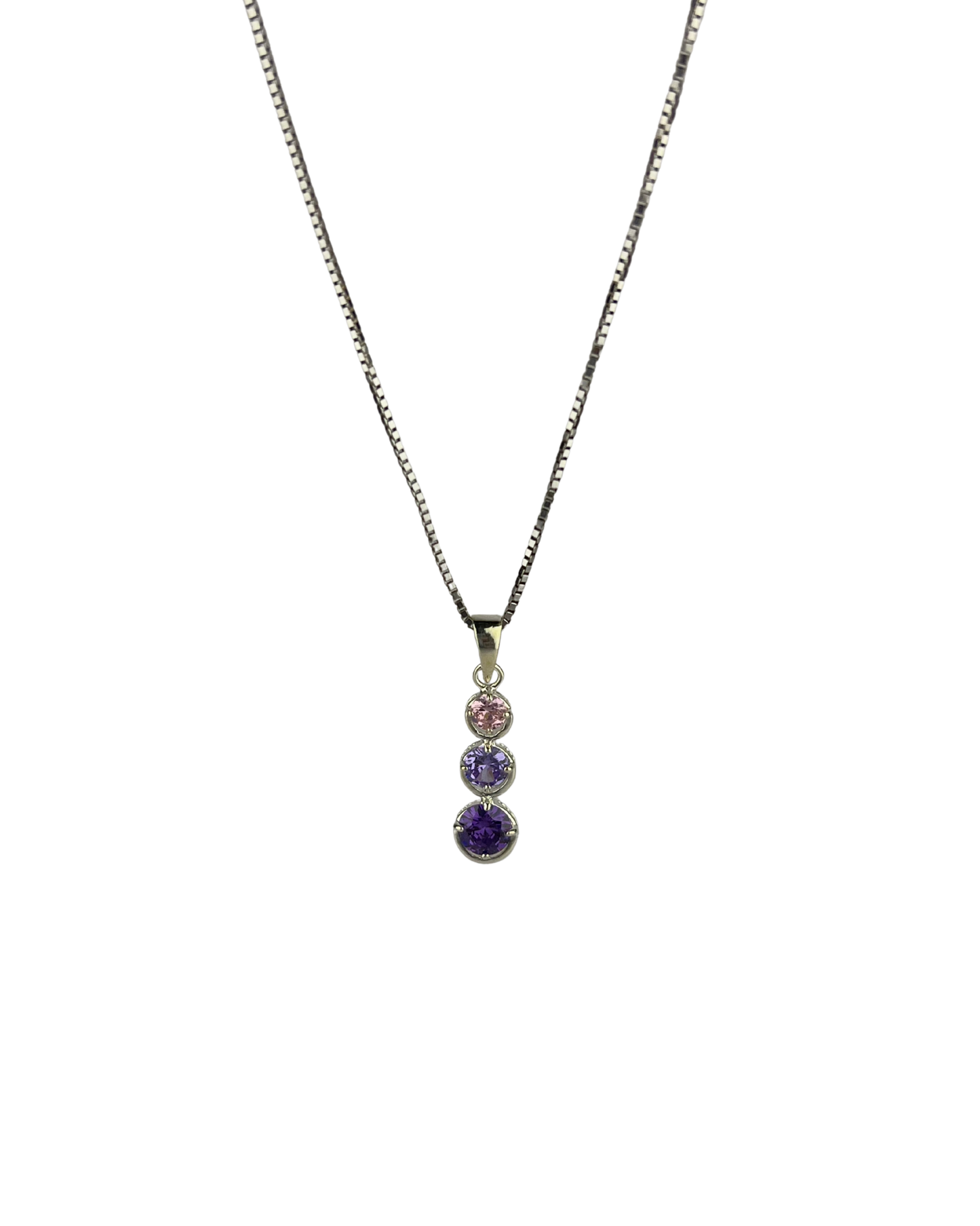 51cm Solid Box Chain and Amethyst Pendant in Sterling Silver