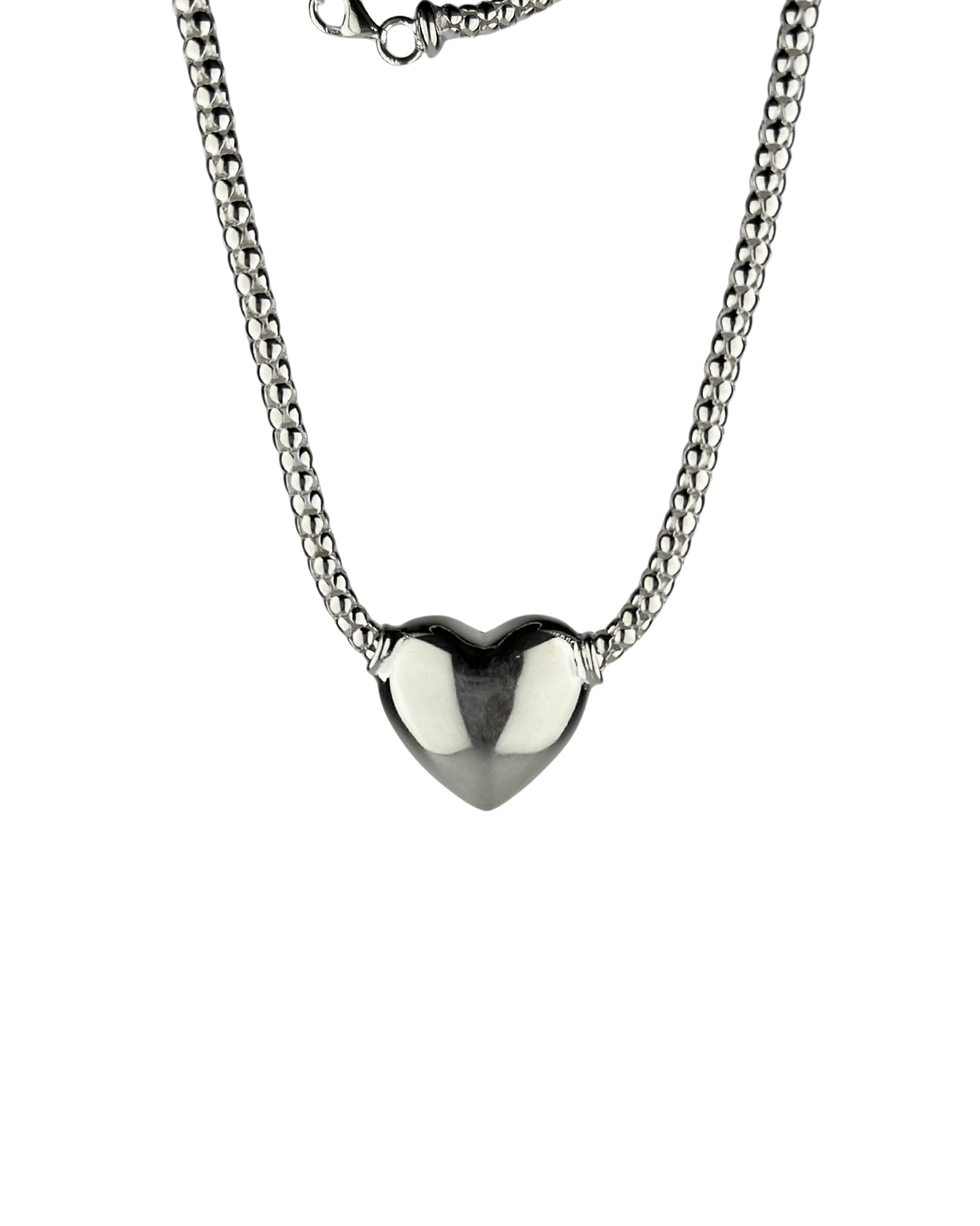 46cm Solid Cylinder Chain with Heart Pendant in Sterling Silver