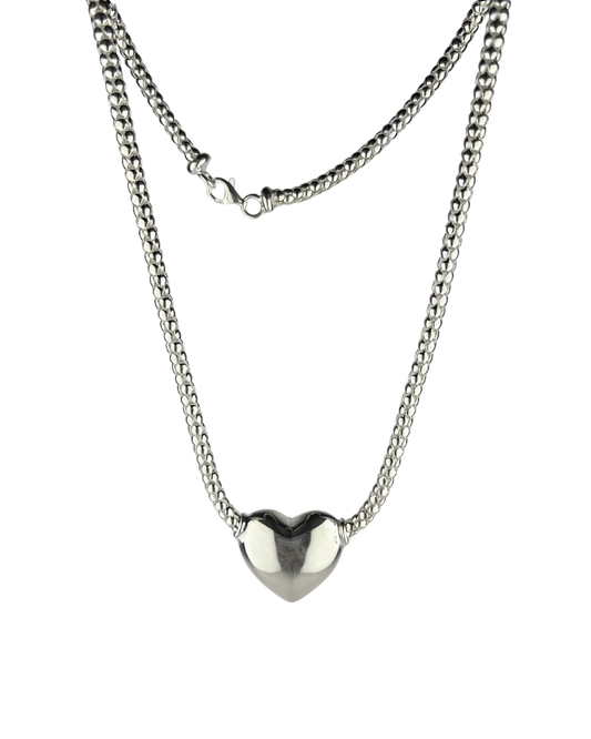 46cm Solid Cylinder Chain with Heart Pendant in Sterling Silver