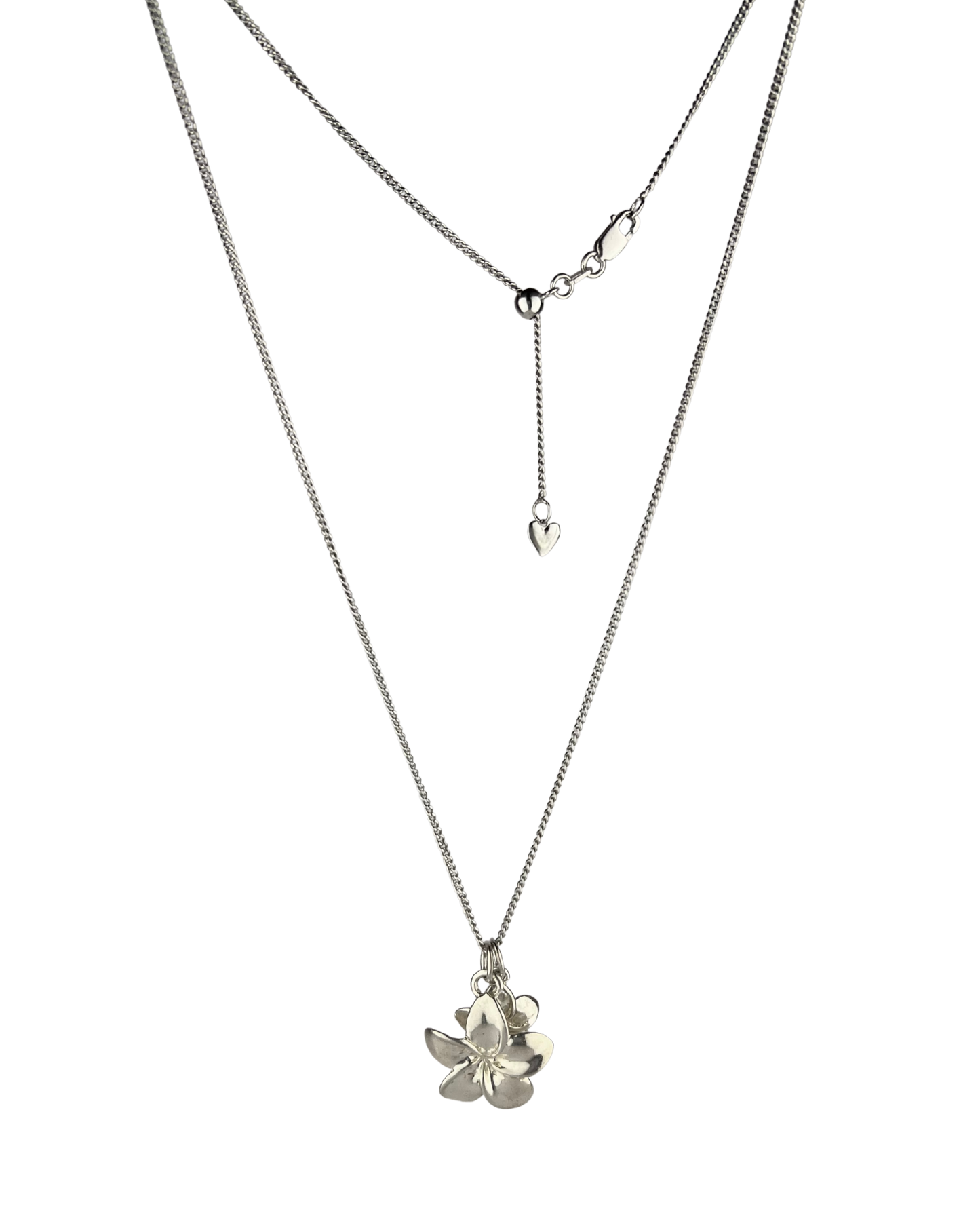 48cm Adjustable Solid Curb Chain and Flower Pendants in Sterling Silver