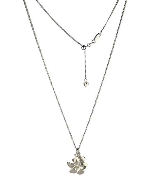 48cm Adjustable Solid Curb Chain and Flower Pendants in Sterling Silver