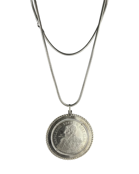 47cm Solid Snake Chain and Coin Pendant in Sterling Silver