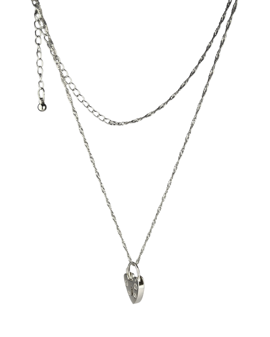 42cm Adjustable Solid Twisted Chain and Heart Locket Pendant in Sterling Silver