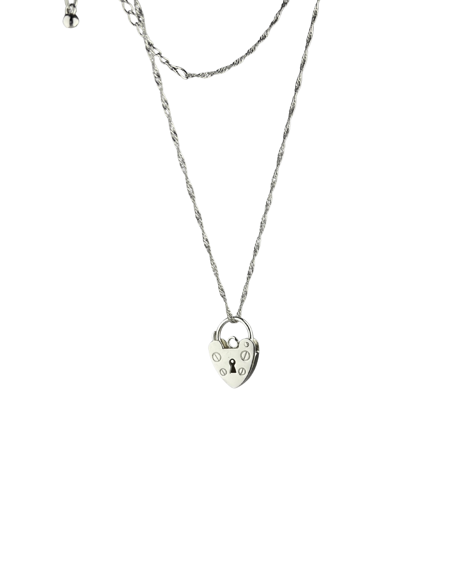 42cm Adjustable Solid Twisted Chain and Heart Locket Pendant in Sterling Silver