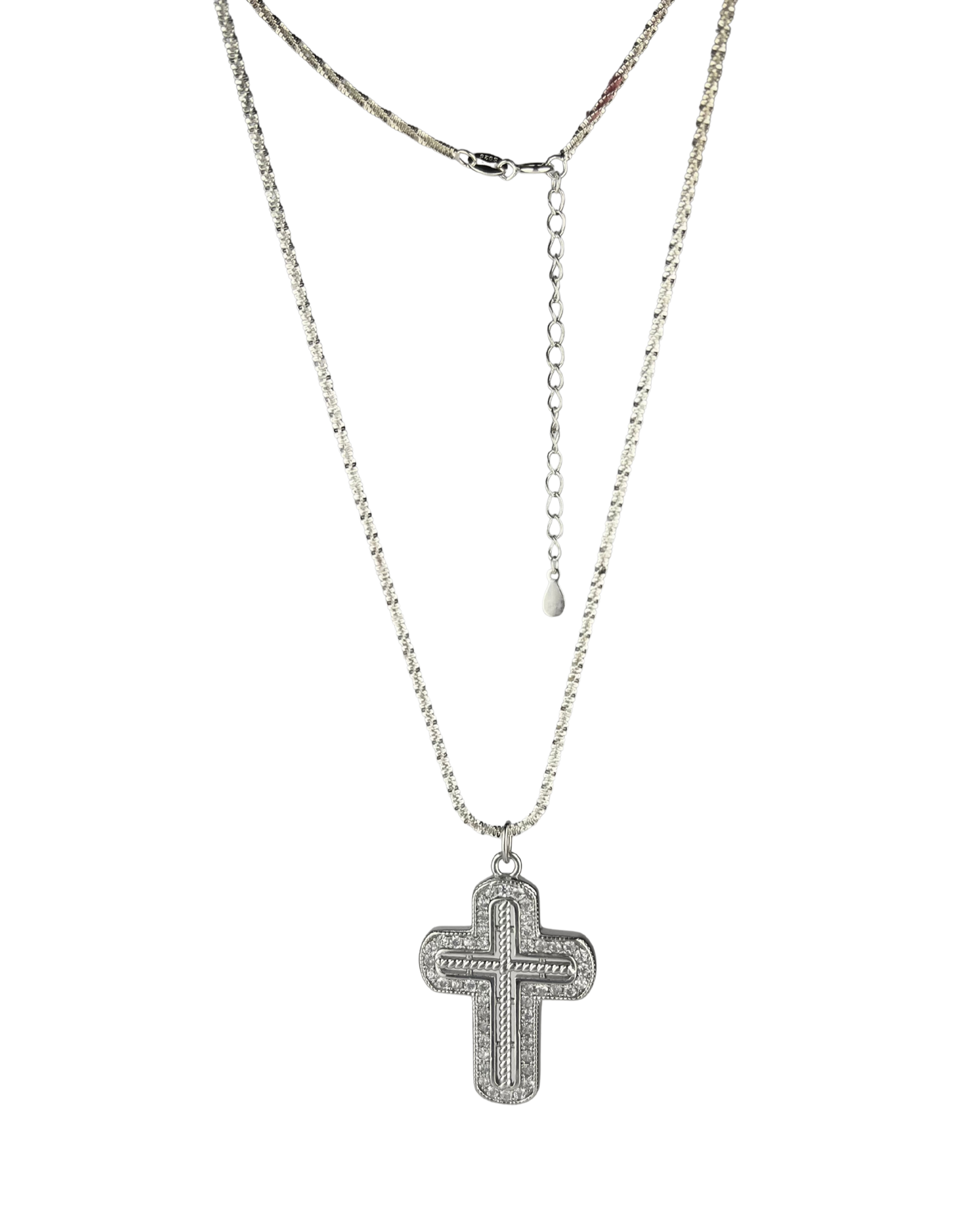 40cm Adjustable Solid Twisted Chain and Cross Pendant in Sterling Silver