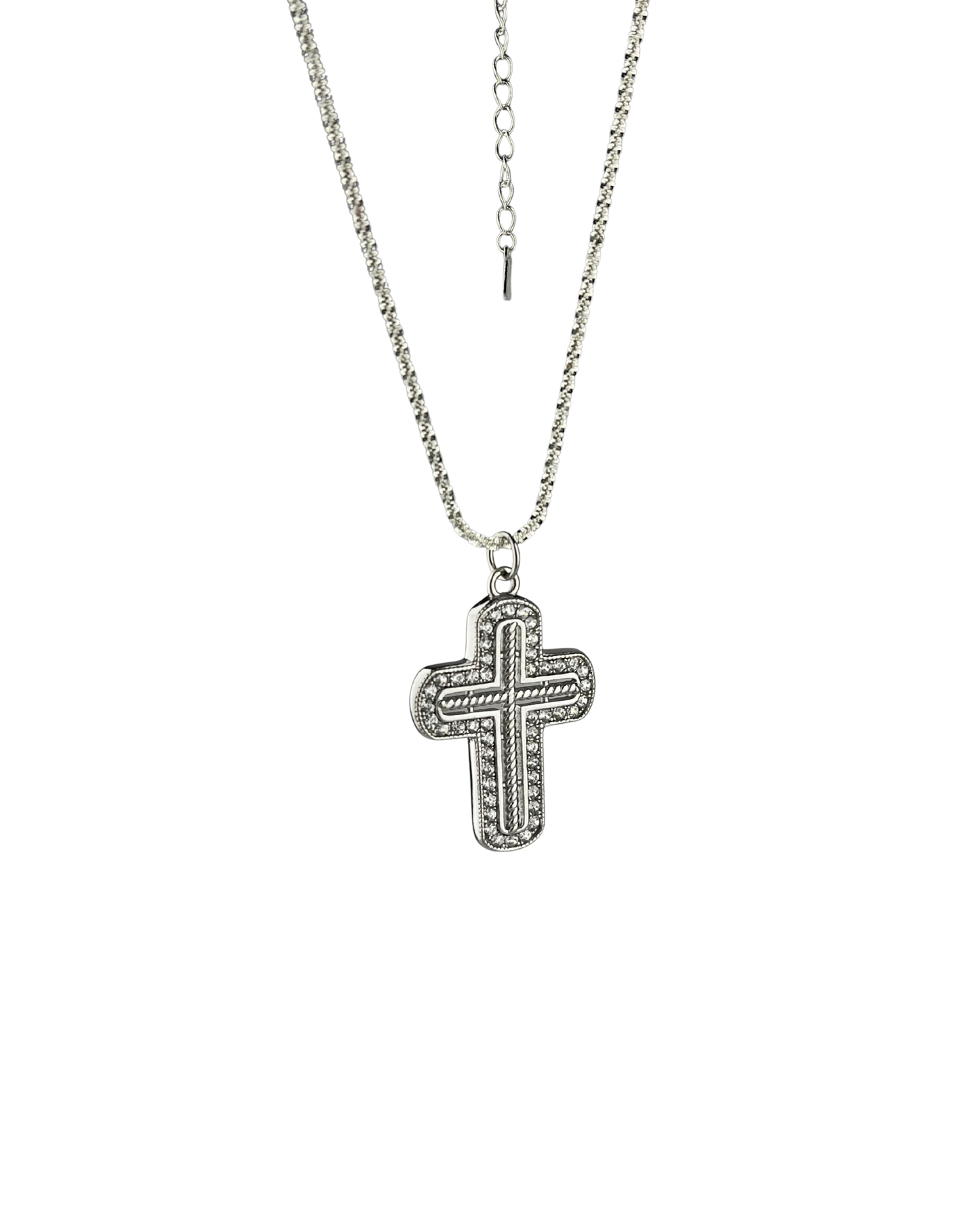 40cm Adjustable Solid Twisted Chain and Cross Pendant in Sterling Silver