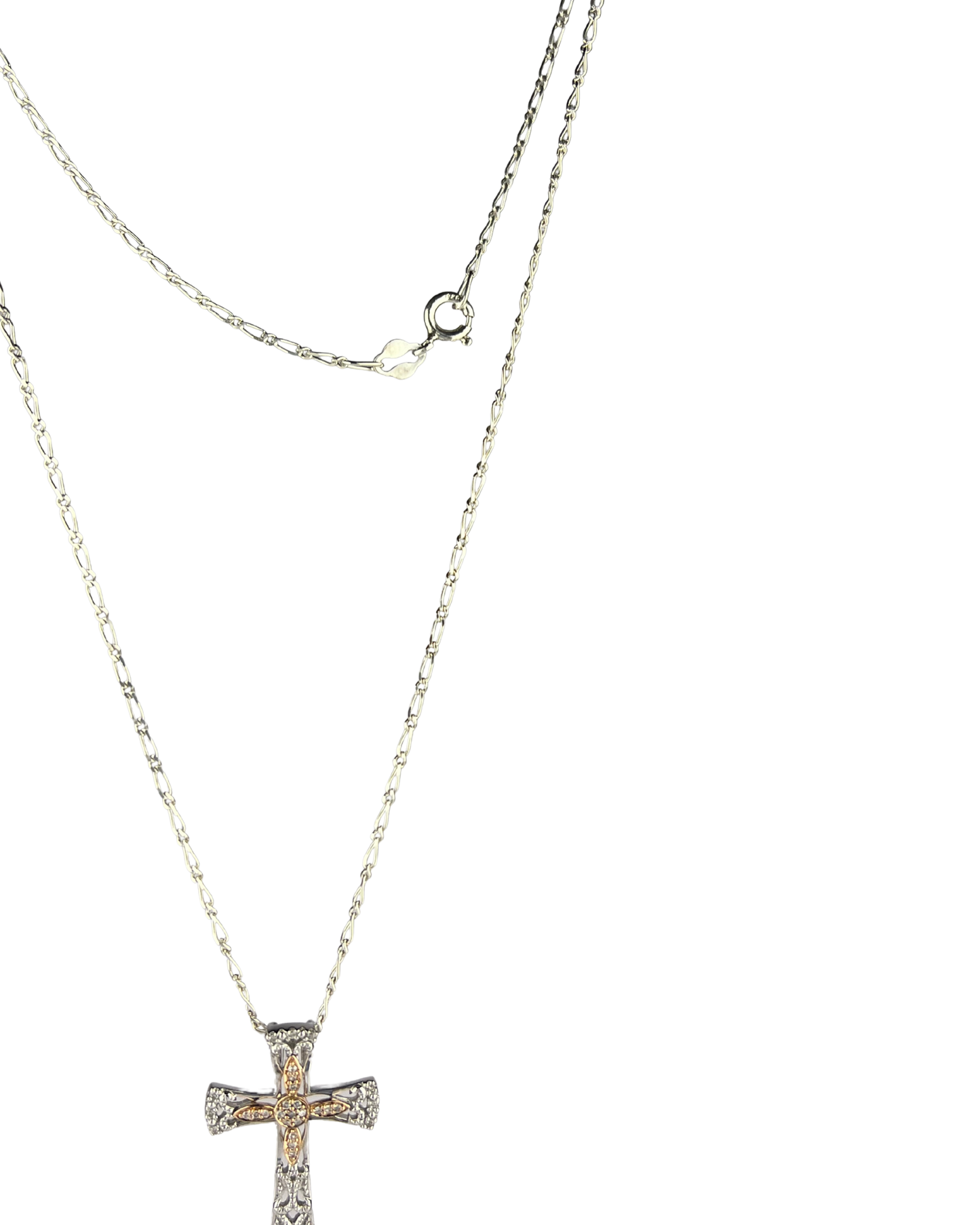45cm Solid Chain with Diamond Cross Pendant in Sterling Silver and 9ct Rose Gold
