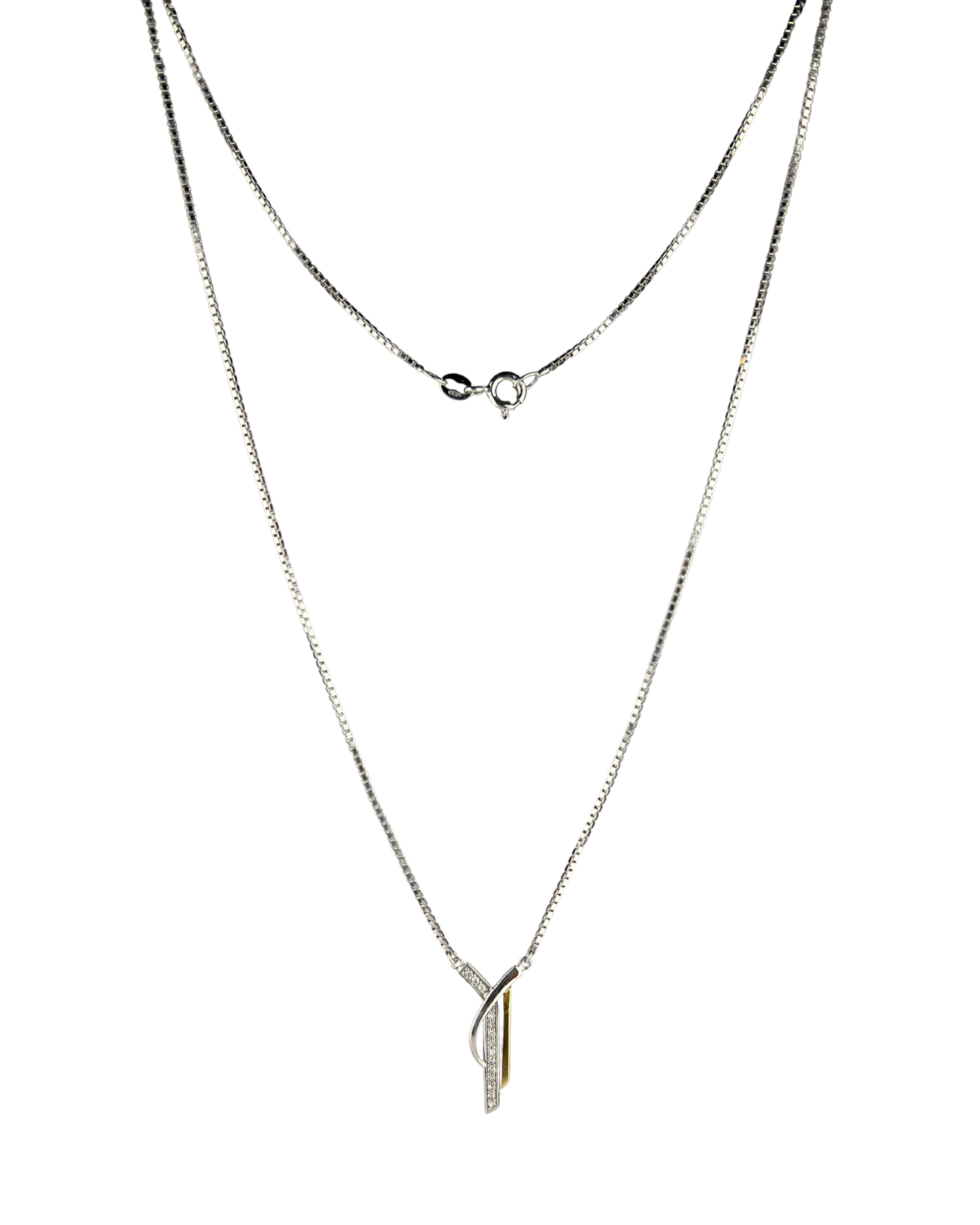 47cm Solid Box Chain with Diamond Pendant in Sterling Silver and 9ct Yellow Gold