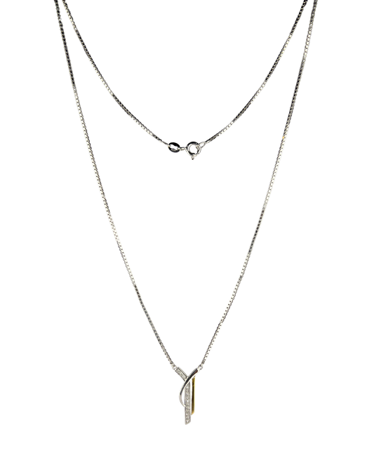 47cm Solid Box Chain with Diamond Pendant in Sterling Silver and 9ct Yellow Gold