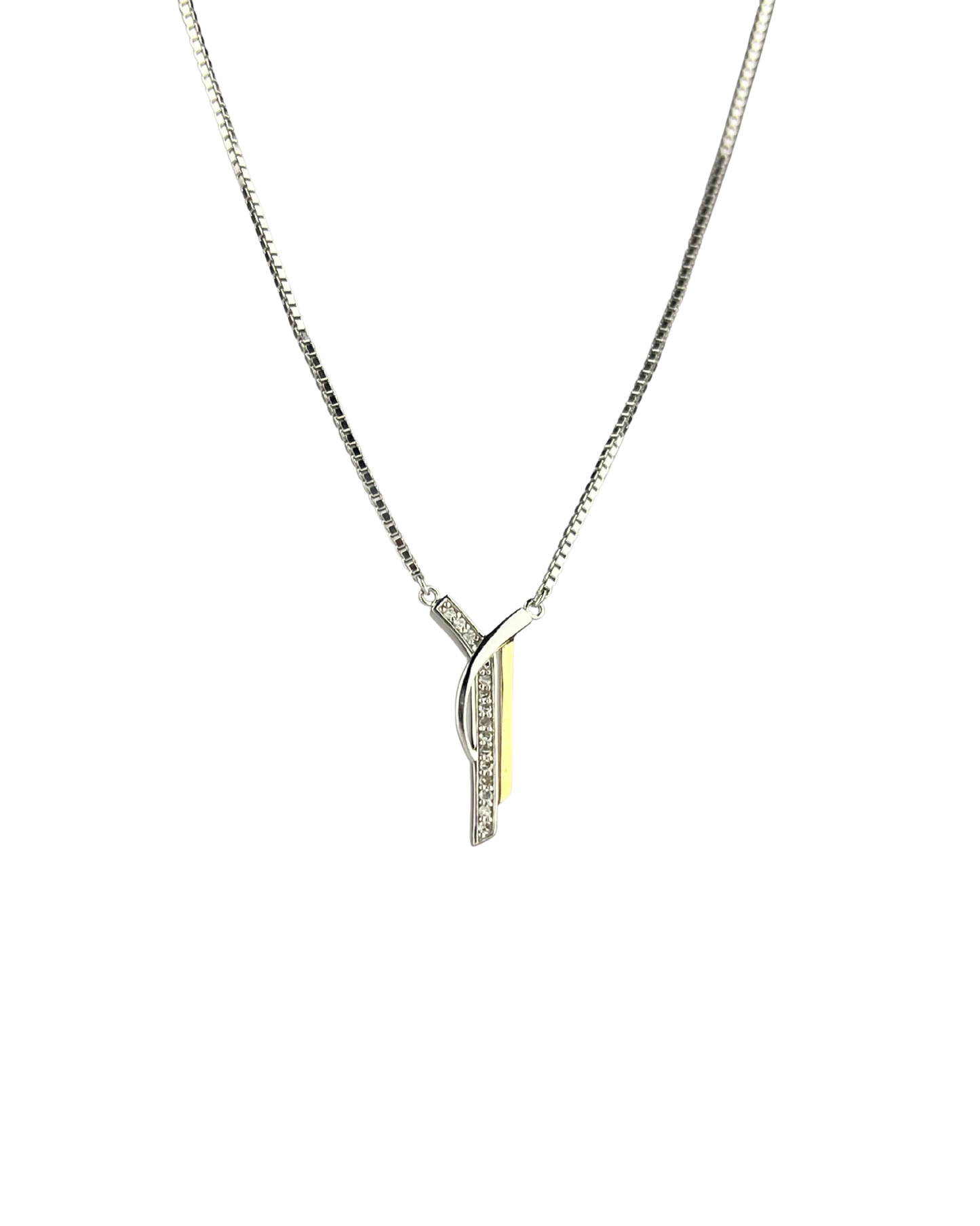 47cm Solid Box Chain with Diamond Pendant in Sterling Silver and 9ct Yellow Gold