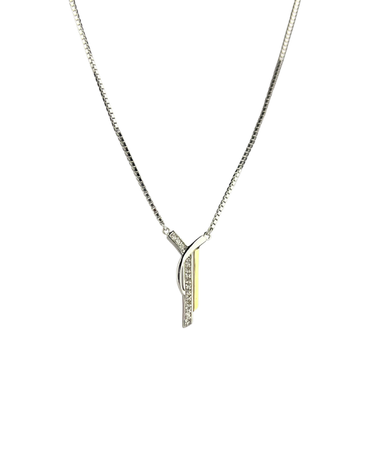 47cm Solid Box Chain with Diamond Pendant in Sterling Silver and 9ct Yellow Gold