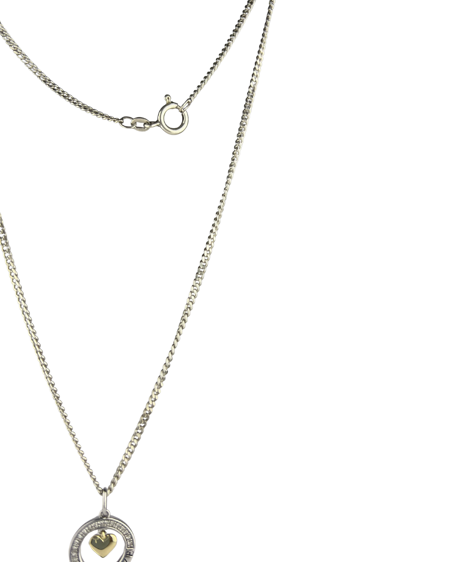 45cm Solid Curb Chain and Diamond Heart Pendant in Sterling Silver and 9ct Yellow Gold