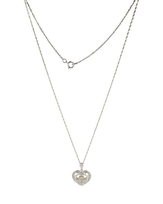 47cm Solid Chain and Diamond Heart Pendant in Sterling Silver and 9ct Rose Gold