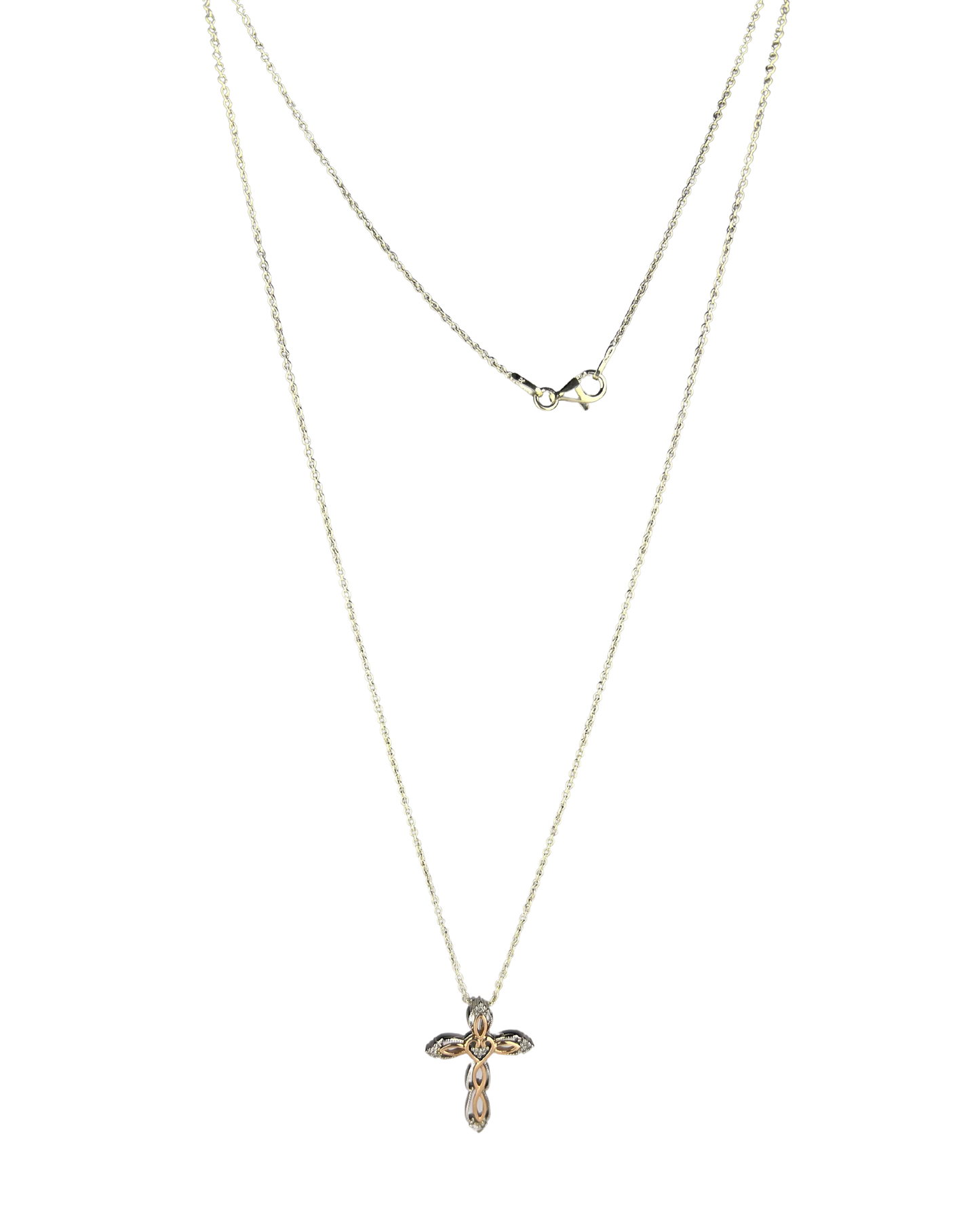 50cm Solid Circle Chain and Diamond Cross Pendant in Sterling Silver and 9ct Rose Gold