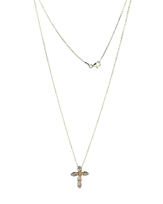 50cm Solid Circle Chain and Diamond Cross Pendant in Sterling Silver and 9ct Rose Gold