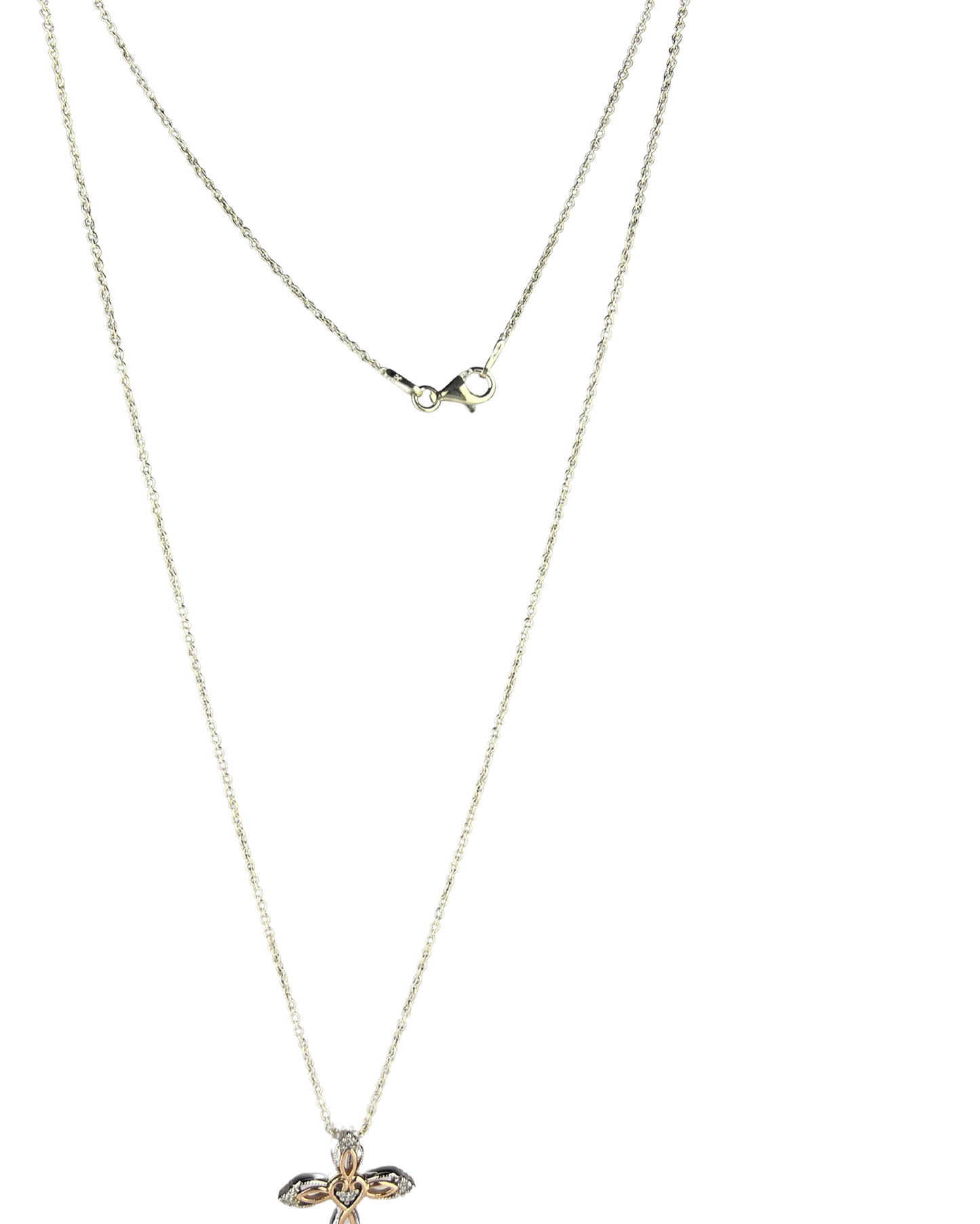 50cm Solid Circle Chain and Diamond Cross Pendant in Sterling Silver and 9ct Rose Gold
