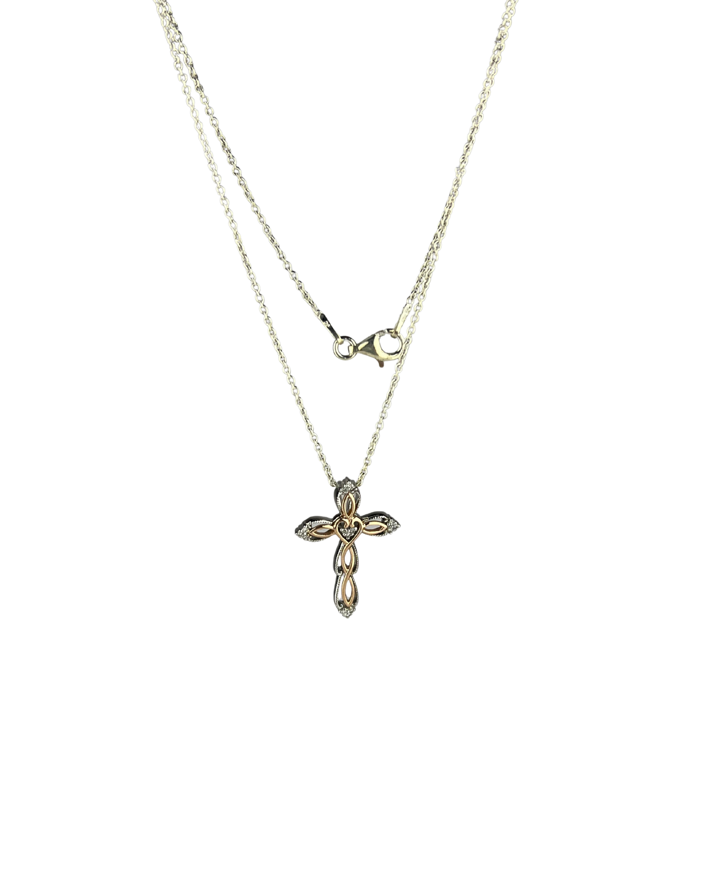 50cm Solid Circle Chain and Diamond Cross Pendant in Sterling Silver and 9ct Rose Gold