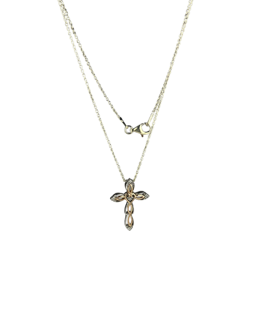50cm Solid Circle Chain and Diamond Cross Pendant in Sterling Silver and 9ct Rose Gold