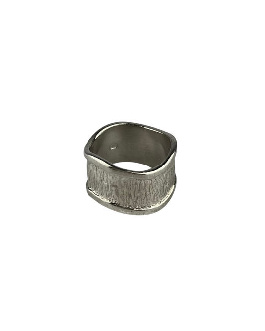 Thick Wood Grain Ring in Sterling Silver