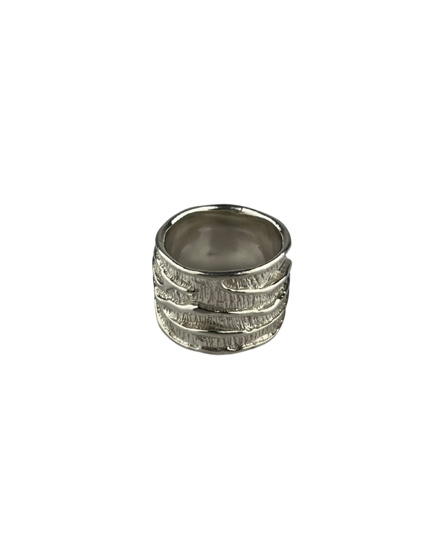 Thick Textured Wood Grain Ring in Sterling Silver